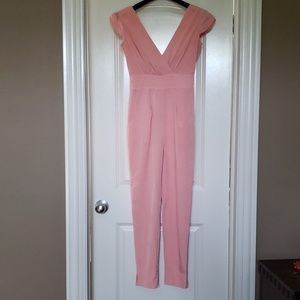 Bebe salmon pink 80s-inspired jumpsuit!